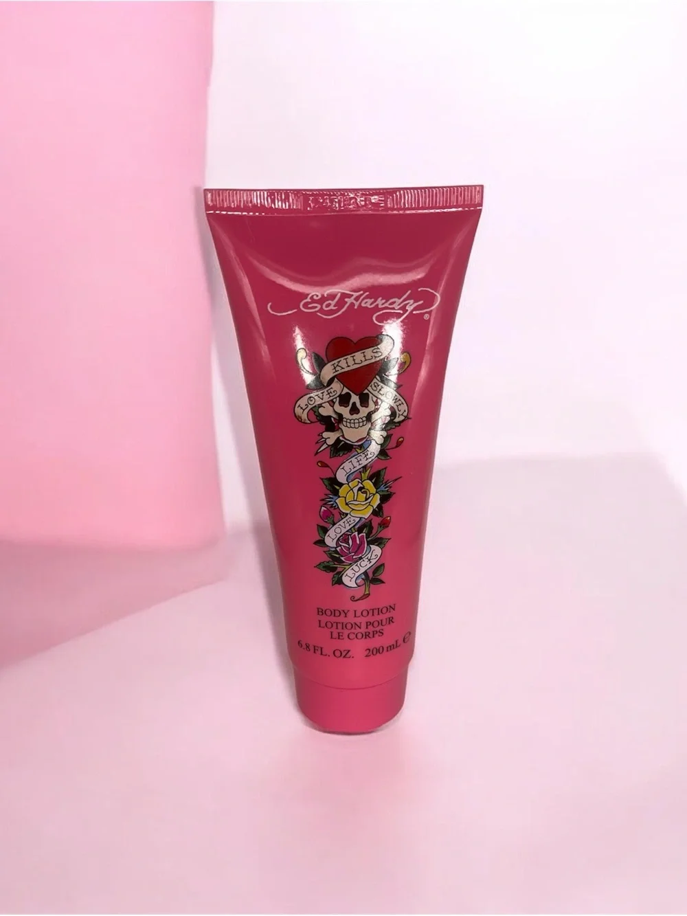 Ed Hardy Bright Pink Floral Skull Body Lotion